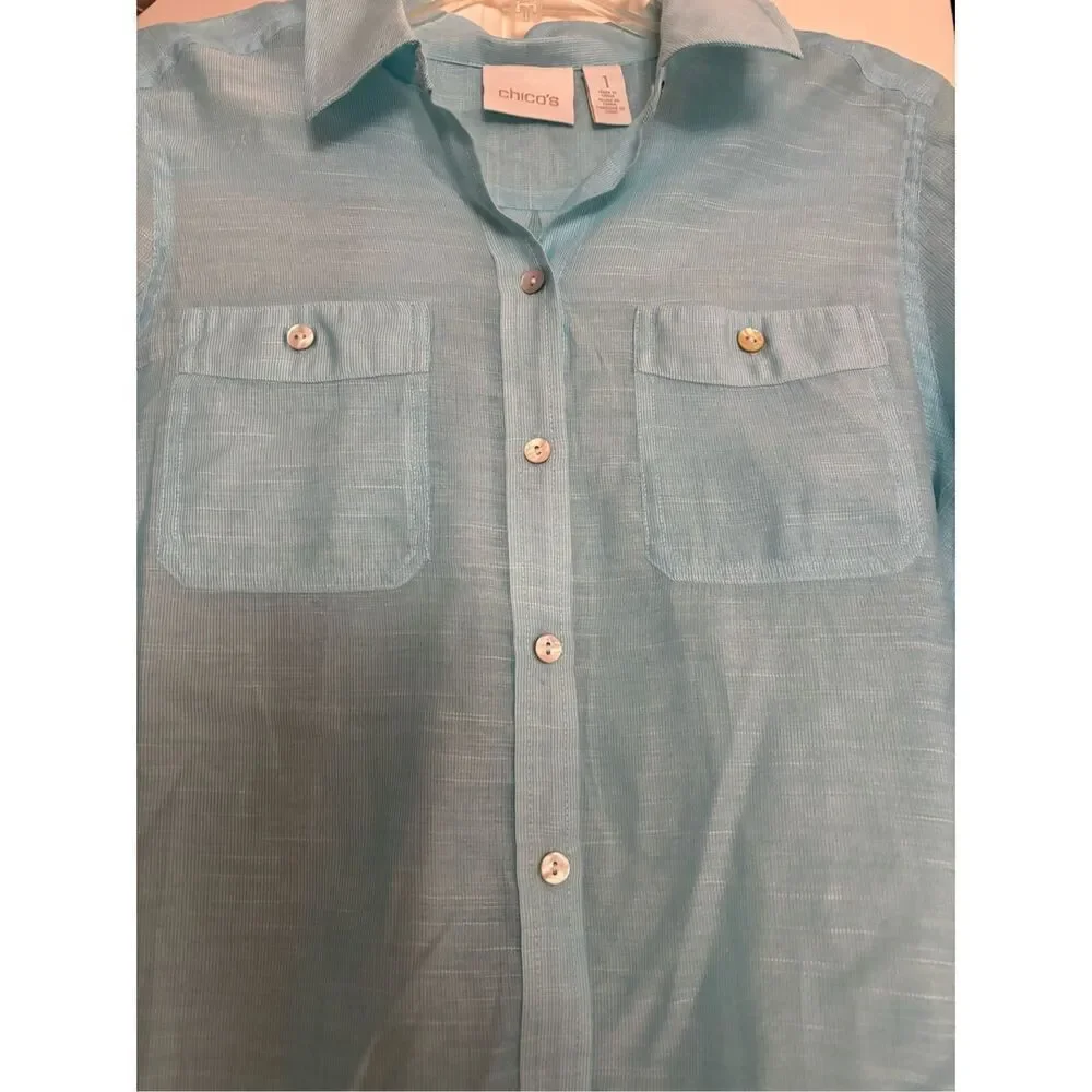 Chico’s Sheer Button Up Blouse - Picture 2 of 6